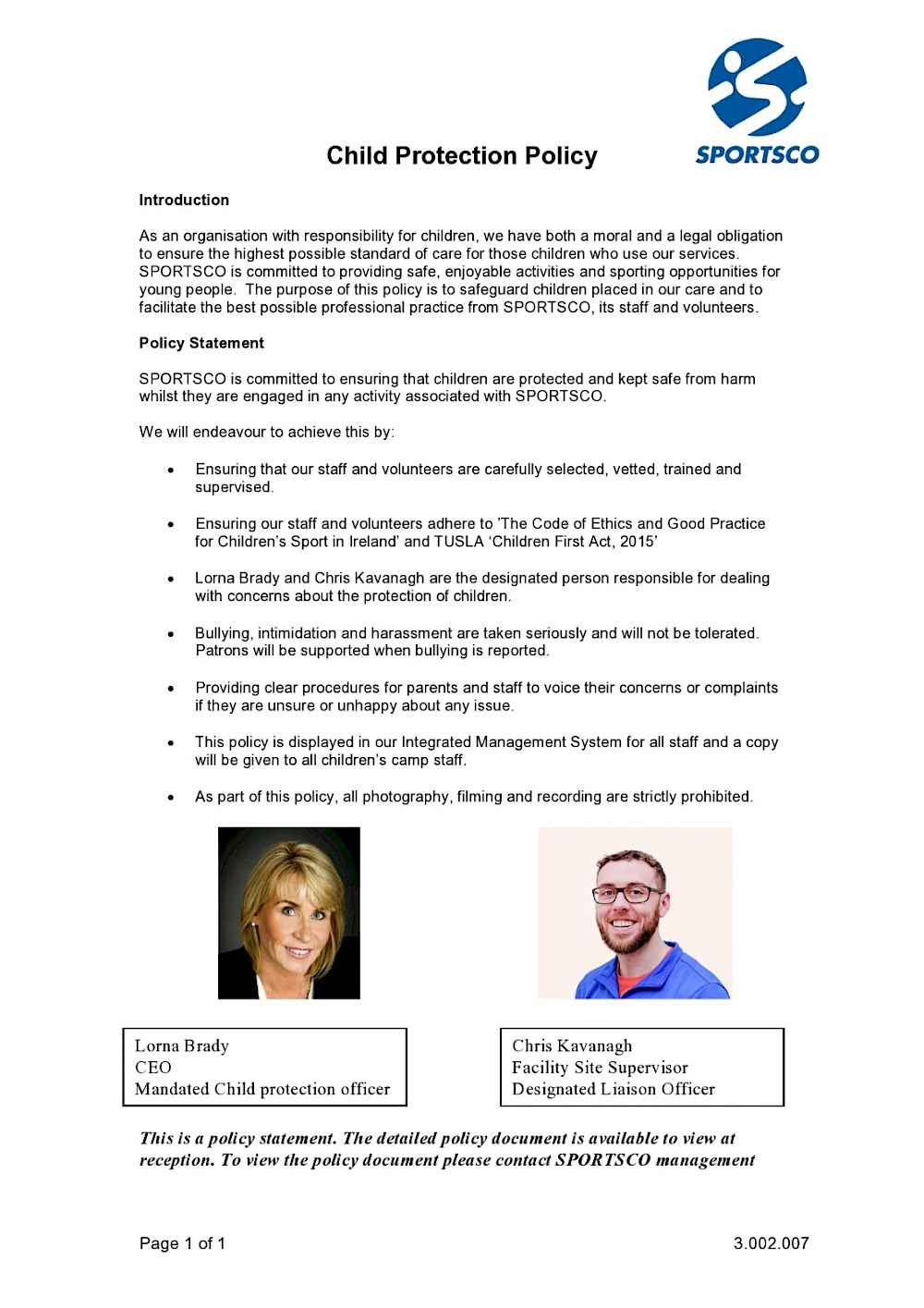 Child protection policy document